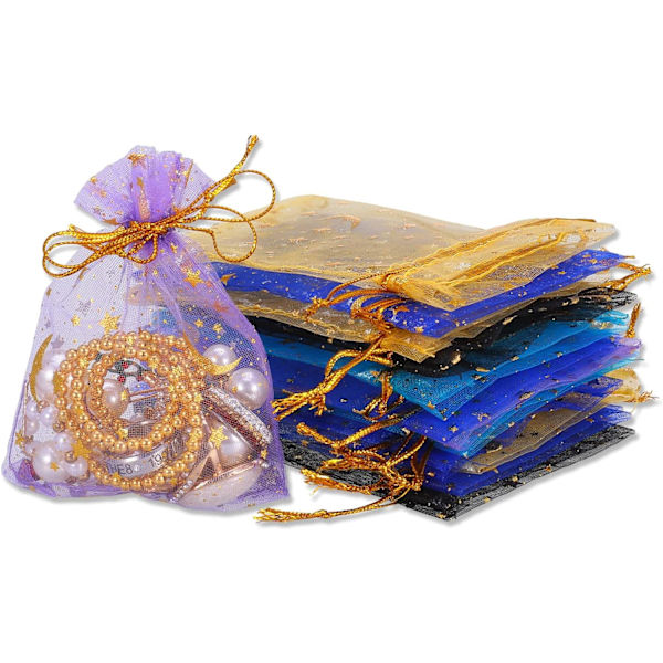 100 kpl organza-pussi, 9X12cm sekoitettu väri organza-pussi tähti ja kuu