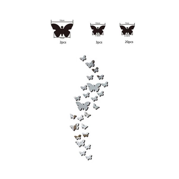 SwirlColor Butterfly veggklistremerker, 36 deler 3D sølv akryl