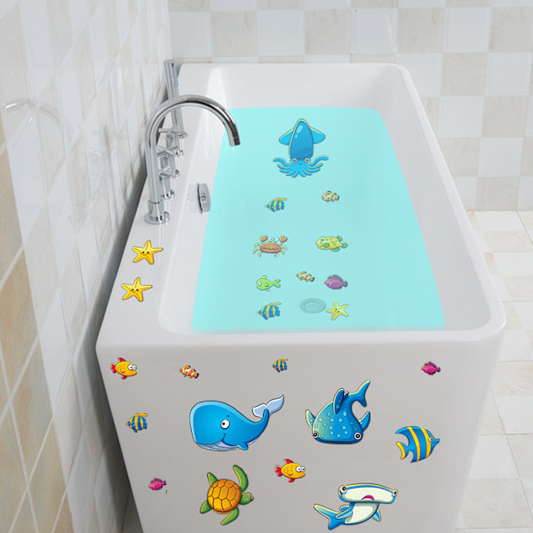 Anti-Slip Badekar Stickers 6 stk Ocean Elementer Bruse Cartoon Stickers Badekar og Badeværelse Stickers til Baby Børn Familie