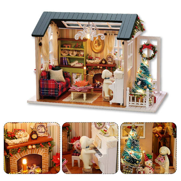 Lasten DIY Miniatyyrinen Puinen Talo Lelukalusteet Käsintehdyt Talot Malli LED-valolla