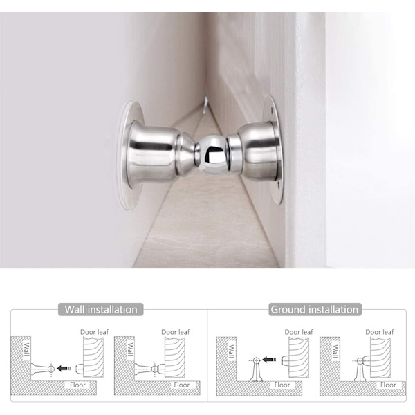 2 STK magnetisk dørstopper, dørstopper i rustfritt stål med 3