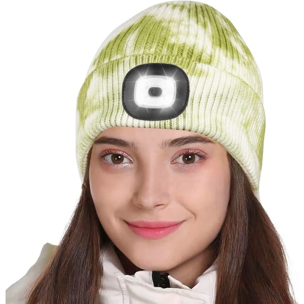 LED Beanie with Light, Gifts for Men Women Dad Him-Green Tie Dye