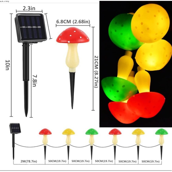 Solar Garden Light, 6 Heads Solar Mushroom Light Vedenpitävä, Sol