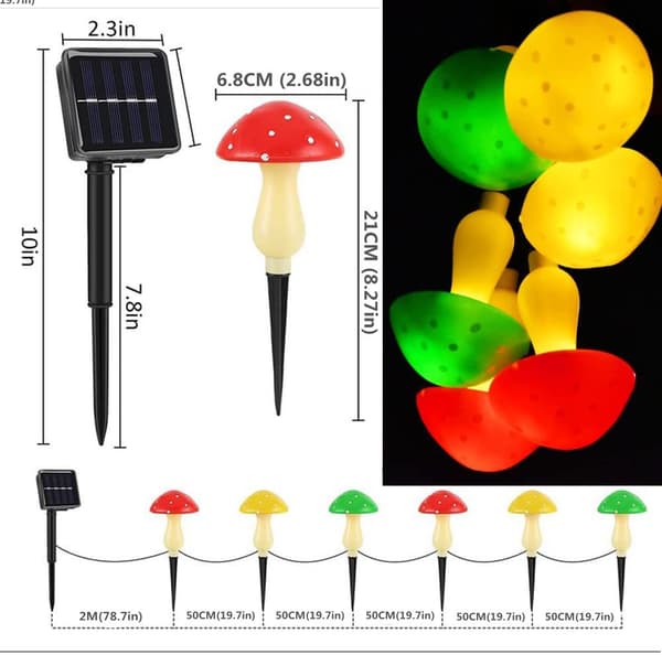 Solcelle-havebelysning, 6 hoveder solcelle-svampelys, vandtæt, Sol