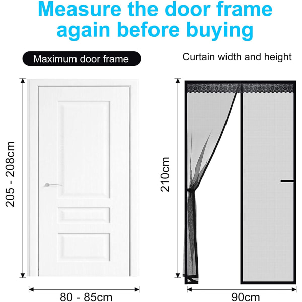 1 sæt (kaffe, 90x210 cm) dørgardin, glasfiber magnetisk skærm