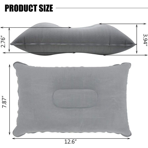 2-pack grå ultralätt uppblåsbar kudde Liten fyrkantig flock