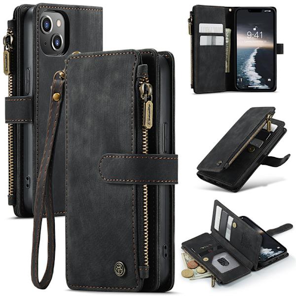 iPhone 13 Plånboksfodral för Kvinnor Män, Trendigt Slitstarkt PU Läder Magnetisk Flip Snodd Armband