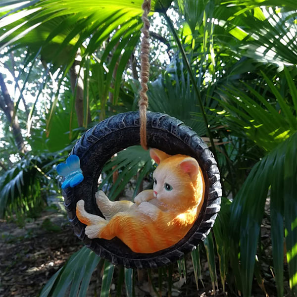 (Dekorativ Tire Cat) Kattestatue Håndverk Harpiks Skulptur Hage Sving O