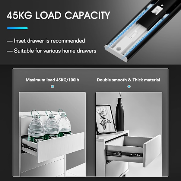 1 par 300 mm skuffeskinner, belastningskapacitet op til 45 kg, med push-to-open-enhed og kuglelejer 30cm