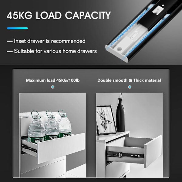 1 Pari 350 mm Laatikon Liukukiskot, Kantavuus Jopa 45 KG, Push-to-Open -laitteella ja Kuulalaakereilla 35cm