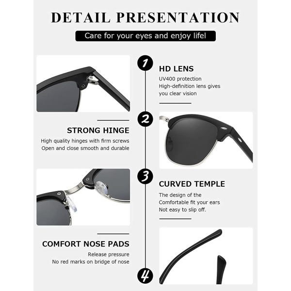 Polarisoidut aurinkolasit Unisex Retro Semi-Rimless