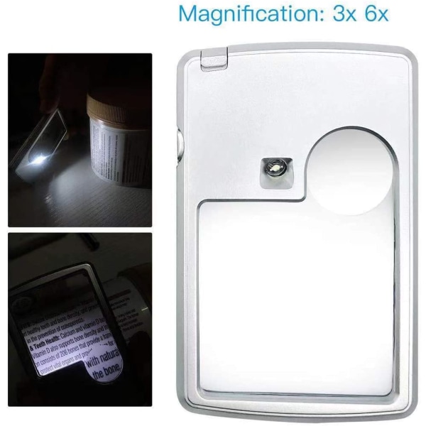 6X 3X LED-forstørrelsesglass med lys, Premium-kortforstørrelsesglass, lesing