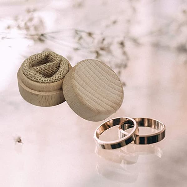 2 stk Mini Rund Tre Ring Smykkeboks Bryllupsringboks Solid