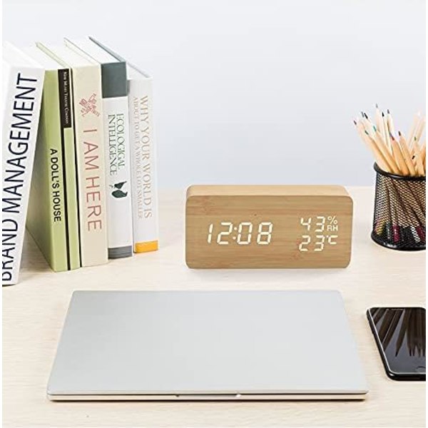 1 st LED-träelektronisk väckarklocka, digital klocka med 3 alarm