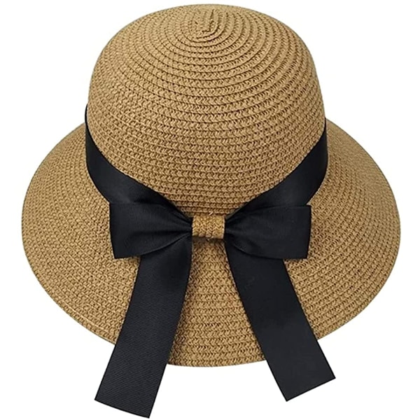 Kvinder Sommer Straw Hat - Bowknot Wide Rim Fluffy Straw Hat Sun