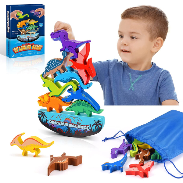 Dinosauriespel i trä Staplingsleksaker - Montessorispel och presenter f
