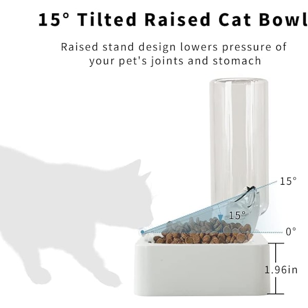 Kattmatskålar (liten vit), upphöjd kattmatskål, 15° lutning mot kräkningar C
