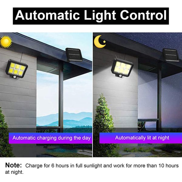 Tehokas ulkoseinävalaisin aurinkokennoilla ja liiketunnistimella, 120 LED, vedenpitävä