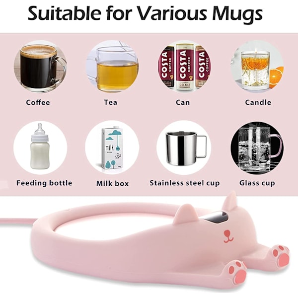 Pink krusvarmer, kaffeværmer til skrivebord, kaffekopvarmer, automatisk slukning