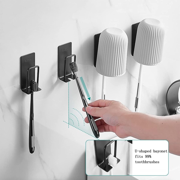 Klæbende badeværelses rustfri stål tandbørsteholder med 4 huller