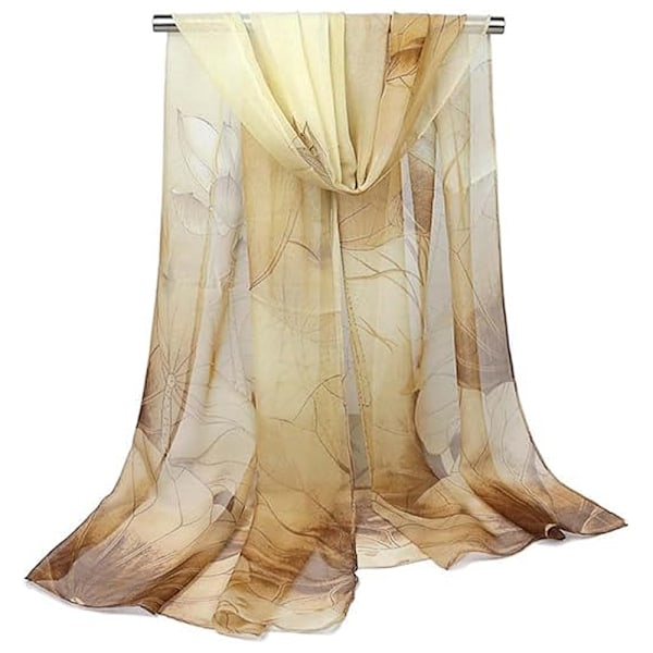 Tynt sommerskjerf, nakkeskjerf, festlig, sjal, brun gul (160x50 cm) Brown Yellow