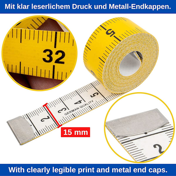 2 kpl räätälin mittanauhaa, joiden kokonaispituus on 150 cm, 2 in 1 -mittanauha