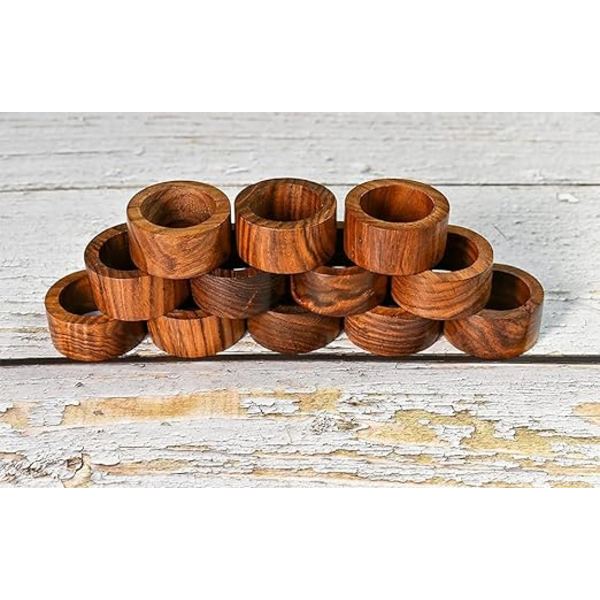 12 kpl käsintehtyjä puisia lautasliinarinkuloita illallispöydän juhlakoristeluun, 4,5 cm