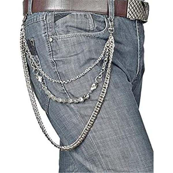 Biker Skull Wallet Chain Punk Män Cool Skull Punk Byxor Lång W