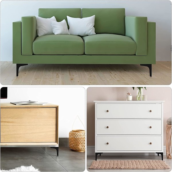 8 stk. sorte metalmøbelben, 13 cm sorte sofaben, moderne metalmøbelben til