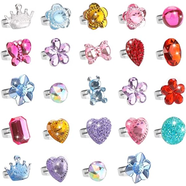 24 stycken kristallringar för tjejer, prinsesssmyckesringar med h