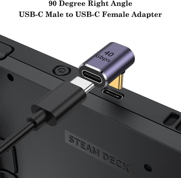 USB C 90 asteen sovitin (2 kpl), USB C uros - USB C naaras liitin