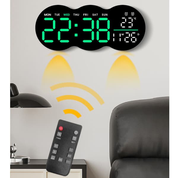 Digital vekkerklokke for soverom, LED-display, 12/24 timer, uke, dato...