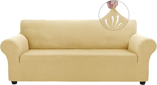 Soffaöverdrag för 3-sits soffa, stretchbar, sofföverdrag, möbelöverdrag (Champagne)