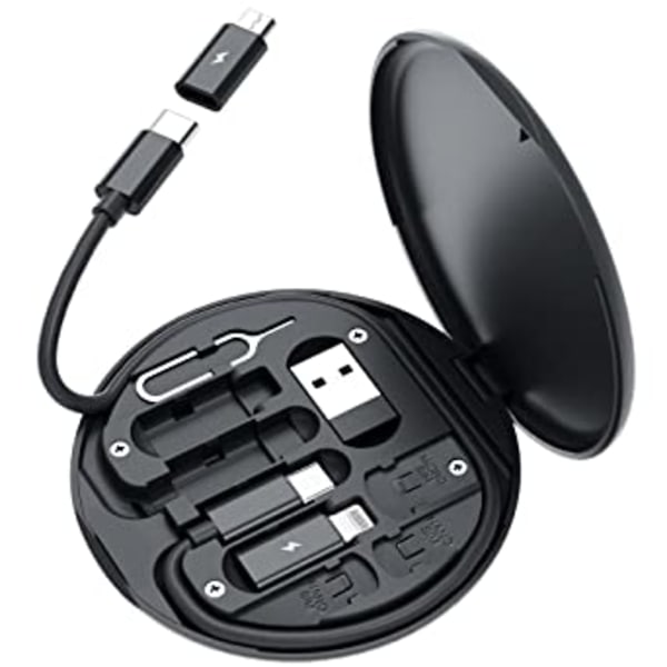 USB (svart) Adaptersett Kabelkort, Multi-Type ladekabelveske
