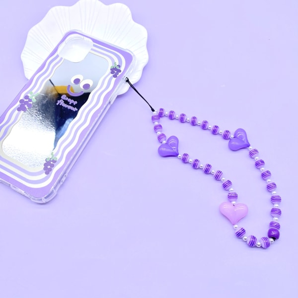 Kawaii hjerteformet perletelefon charms håndlaget akryl håndledd stropp