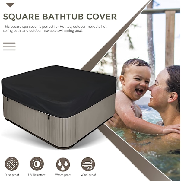 Badtunna Skydd 218*218*30cm Svart, 2100D Oxfordtyg, Vattentätt Dammtätt Anti-UV, för Utomhus Spa Badkar, Utomhus Spa B