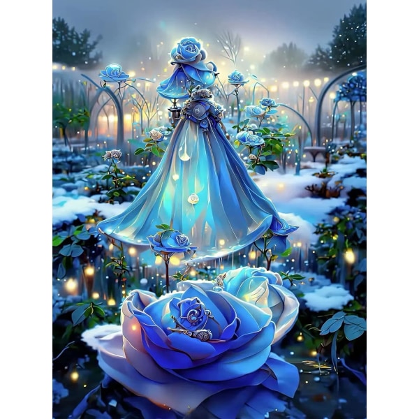 30x40cm, BLUE ROSE 5d diamantmålad strassbroderi canva