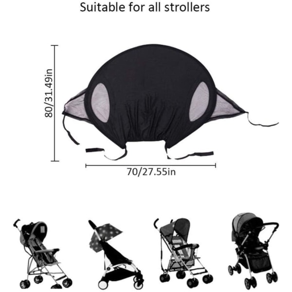 Barnevognssolskærm med myggenet insektbeskyttelsesnet