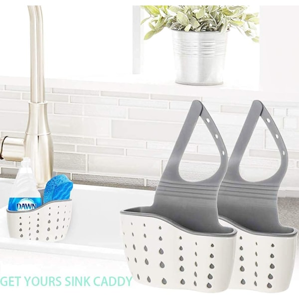 2-delt grå køkkenvask caddy svampestativ silikone plast