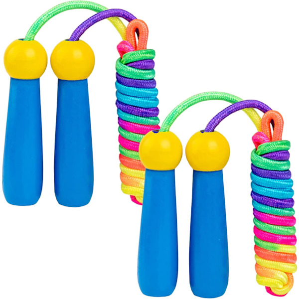 Hopprep för barn, [2-pack] Justerbar bomullsrep med trähandtag