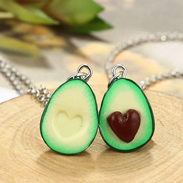 2 stk BFF Avocado Grønn Hjerte Halskjede for Par, Vennskap
