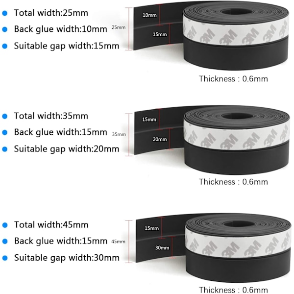 Silikon Dörrfönster Tätning 10m (45mm, Svart)