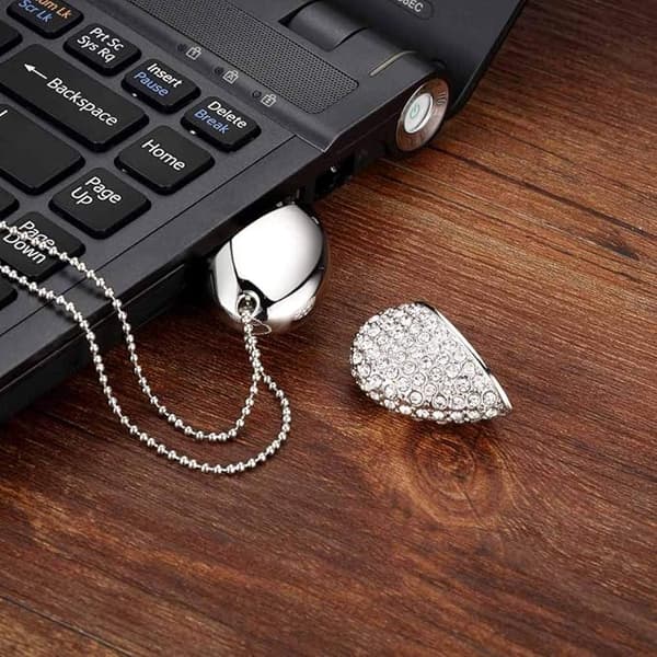 Hjerteformet diamant USB-flashdrev (sølv 32 GB)