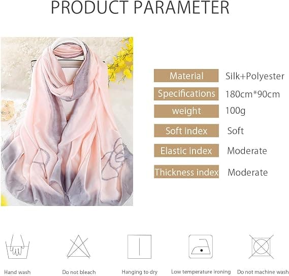 Siden Scarf Konstnärlig Bläckmålning Blommigt Tryck Eleganta Scarfar L