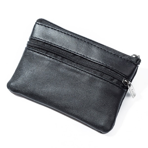 1 STK Svart liten plånbok i äkta läder med dragkedja - korthållare