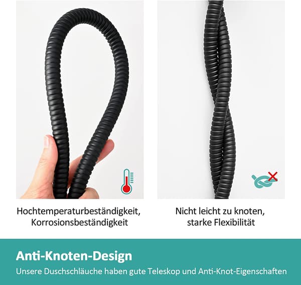 Duschsslang Svart 1,5m Lång Rostfritt Stål Flexibel Duschsslang