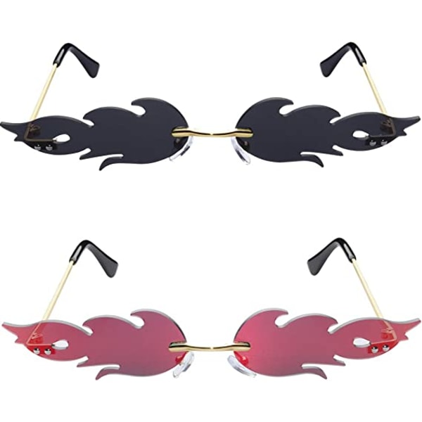 2 par trendy stilige flamme solbriller Rimless Color Mirror Fir