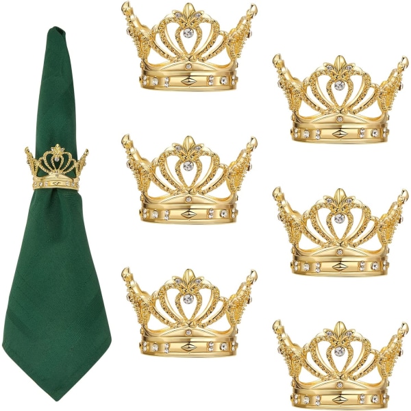 Kultaiset lautasliinasormukset 6 set - Crown tekojalokivi joululautasliina R