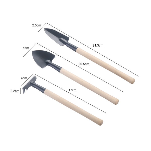 3 stk sett med mini hageredskapsspade rake spade sukkulent plante