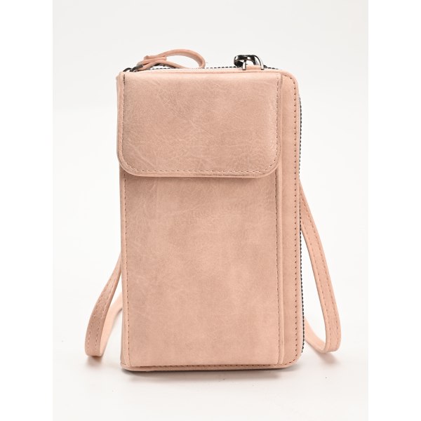 Rosa lätt PU-läder crossbody mobiltelefonväska multi